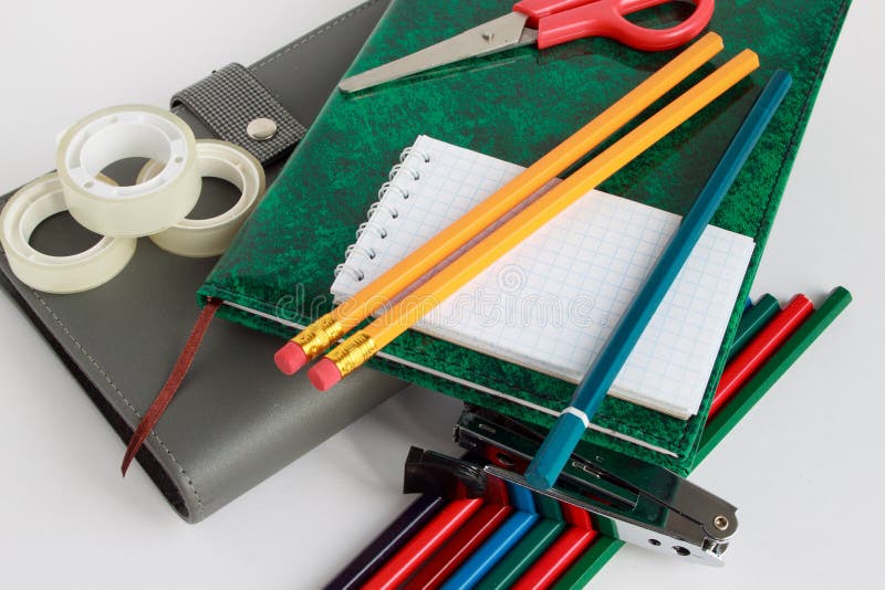 School and Office Stationery on White Background. Stock Image Image