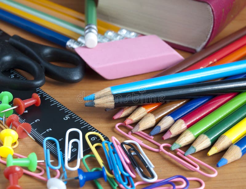 School office supplies stock image. Image of colored 10744121