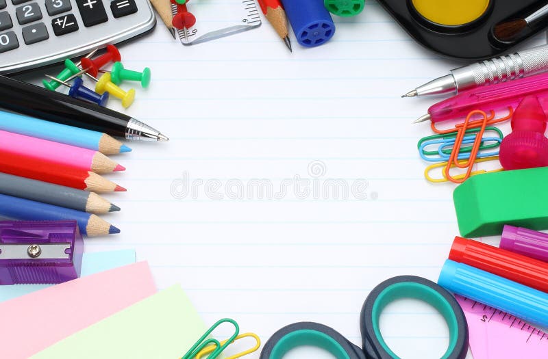School office supplies stock image. Image of back, chalk 23590559