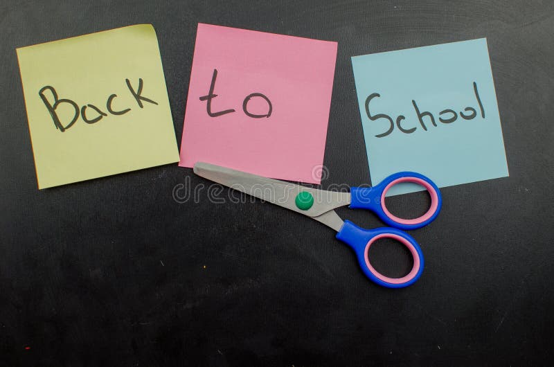 School Office Supplies Including Board. Copy Space for Text Stock Image