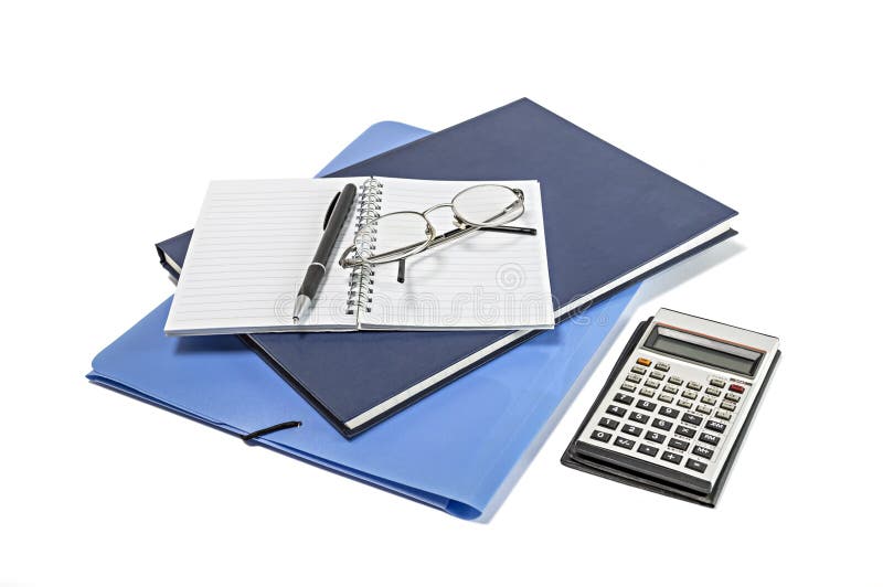 Mix of Office Supplies on a Wooden Table Stock Image Image of calculator, draw 109118493