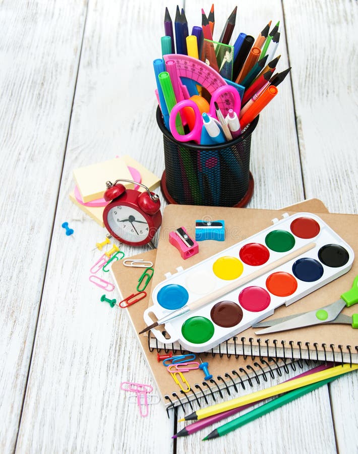 School office supplies stock image. Image of class, childhood 91469635