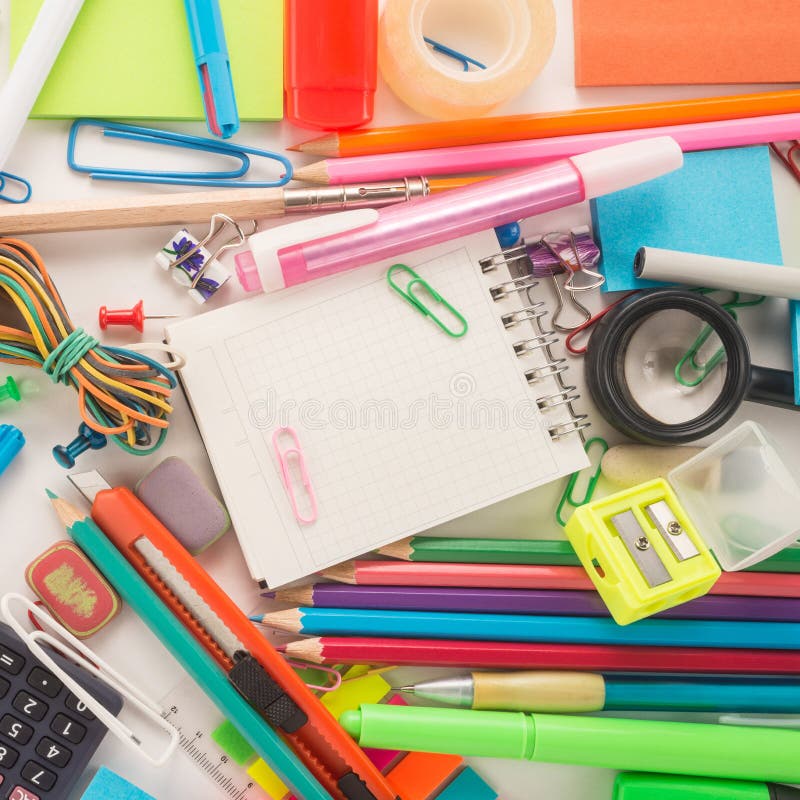 School office supplies stock photo. Image of objects 65863278