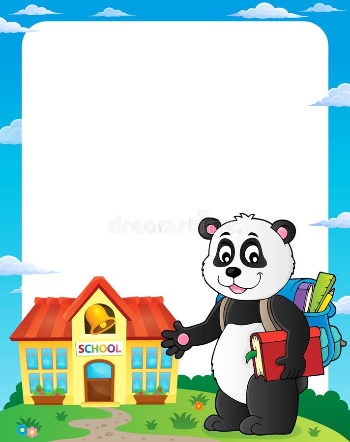 School panda theme frame 1 vector illustration