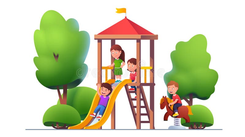 School Preschool Kids Play At Park Playground Stock Vector