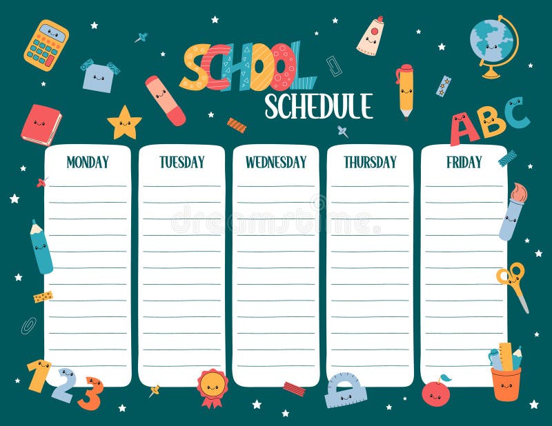 Time table format for daily routine clipart