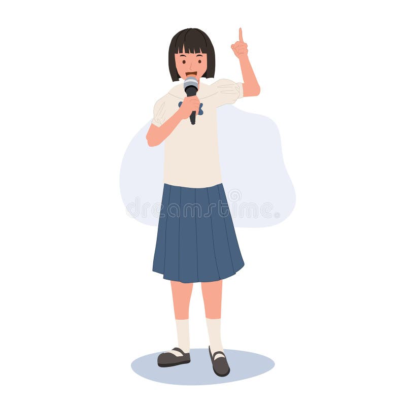 School Speech and Presentation Concept. Confident Thai Student in School Uniform Speaking with