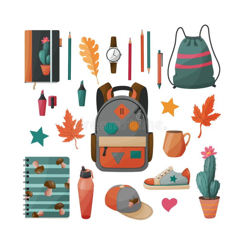 School and Sport Supplies Set for Boys Stock Vector Illustration of