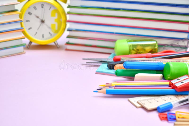 School Stationery Items on Table. Home Education. September 1. Stock Image Image of paper