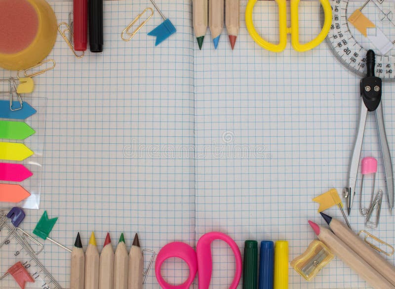 School subjects and office, school theme with meme for text, background for school with office and pencils and compass and marker
