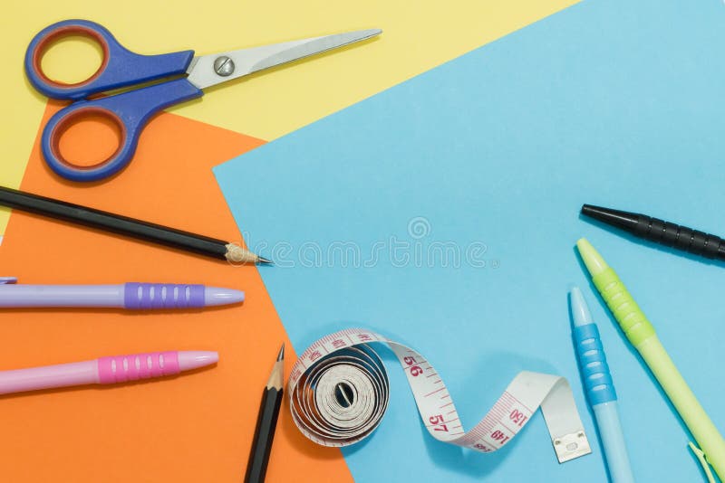 School Supplies on Colorful Paper Stock Photo Image of markers