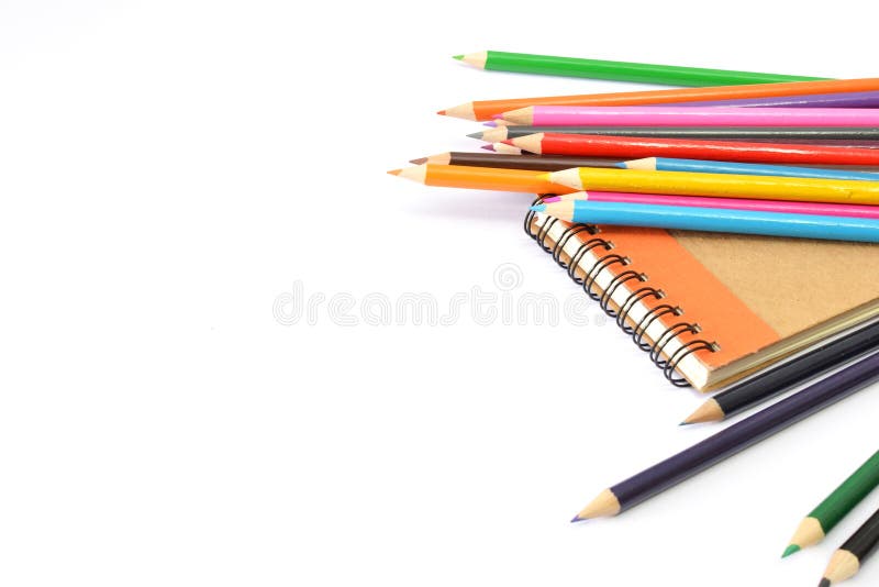 School supplies. Noteboox, pencils and other objects