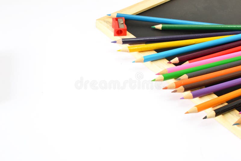 School supplies. Noteboox, pencils and other objects