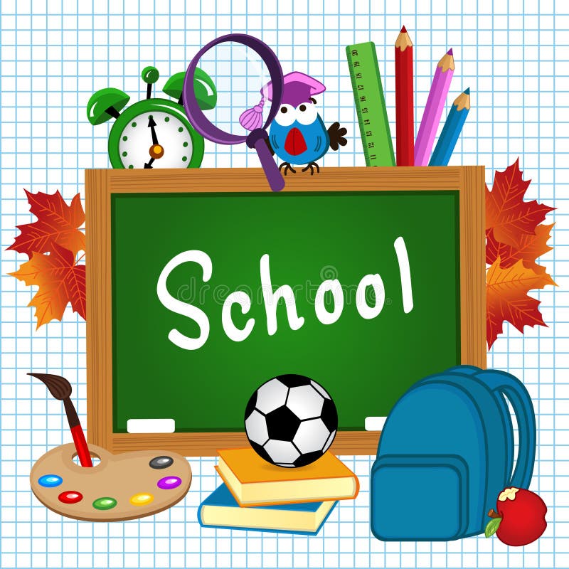 School Supplies on Sheet of Paper Stock Vector Illustration of