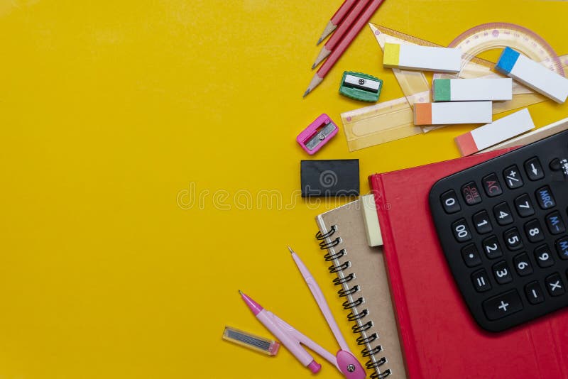 School Supplies Used in Math Class, Geometry or Science. Stock Photo