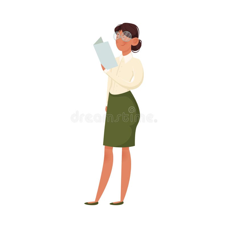 A School Teacher in Glasses Stands with Hands-on-hips. Vector ...