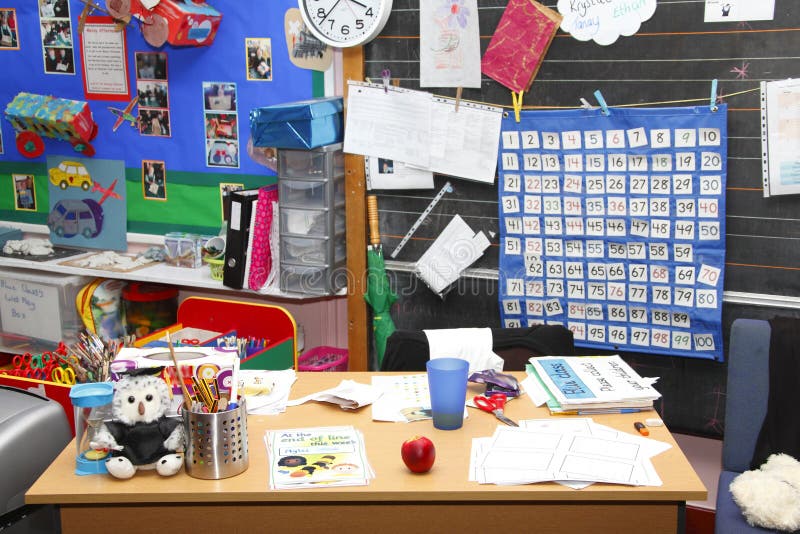 School teachers classroom desk