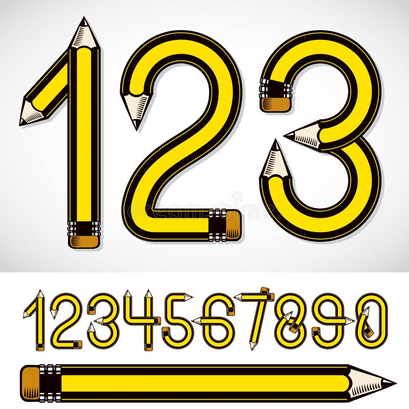 School Theme, Pencils Design Numbers, Best for Use in Logotype Design for Drawing Stock Vector