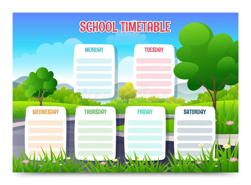 School timetable with greenery cartoon landscape vector illustration royalty free illustration