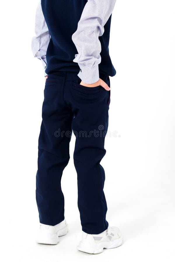 School Uniform, Black Pants with Pockets, Back View Stock Photo Image