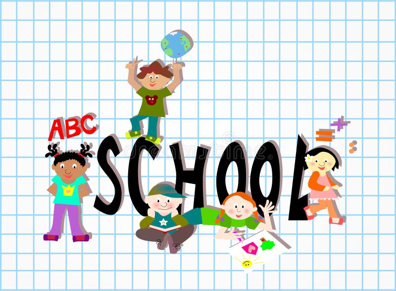 School ( word ) group diverse children vector illustration