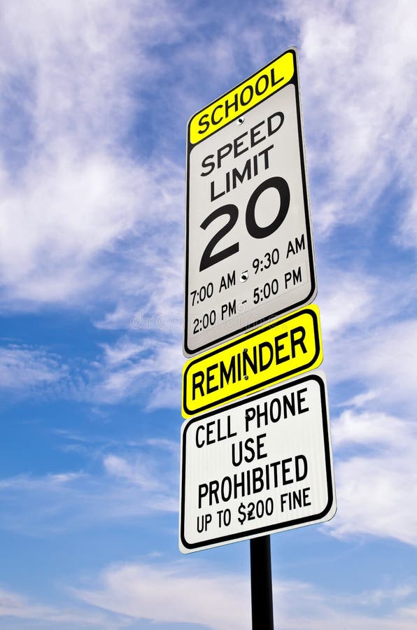 School zone reminder sign stock images