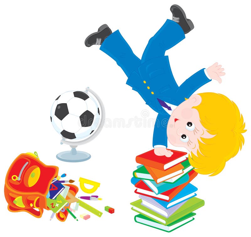Schoolboy after lessons royalty free illustration