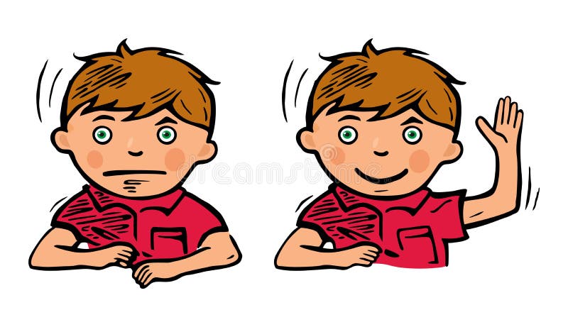 Schoolboy with a pen in his hand thinks over a task. Vector color illustration stock illustration