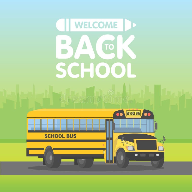 Schoolbus amarillo del vector aislado en fondo verde De nuevo al ejemplo de la muestra de la escuela libre illustration Schoolbus amarillo del vector aislado en fondo verde De nuevo al ejemplo de la muestra de la escuela libre illustration