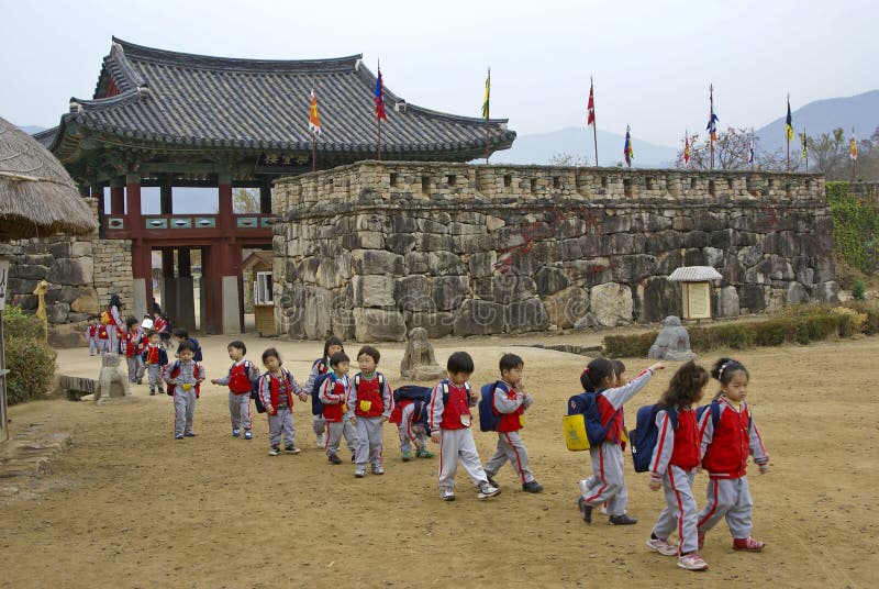 Schoolchildren at Naganeupseong Folk Village, South Korea