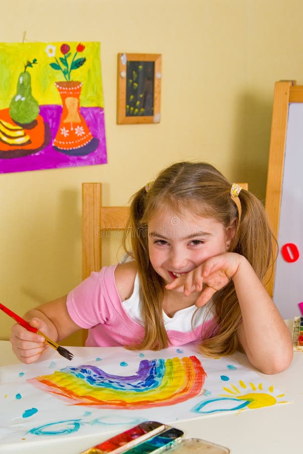 Schoolgirl Has Drawn A Rainbow