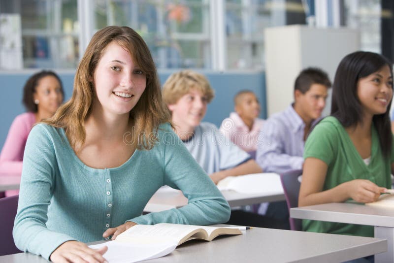 Schoolgirl in high school class