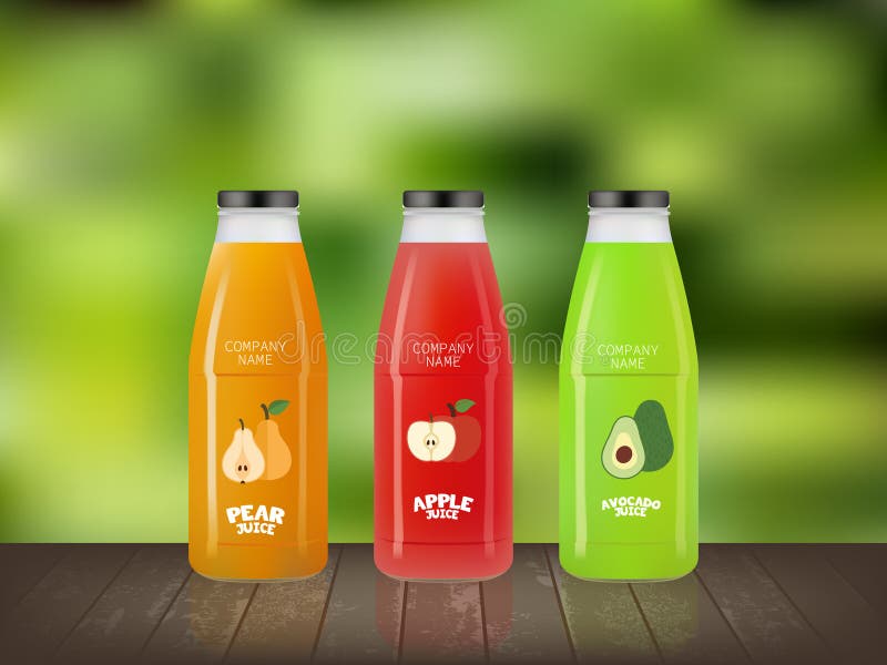 Glass juice bottle with label template ready for you design. Packaging  vector Stock Vector