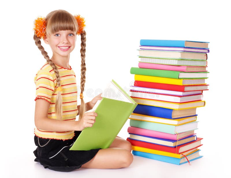 Schoolgirl Reading Pile of Books. Stock Image - Image of homework, open ...