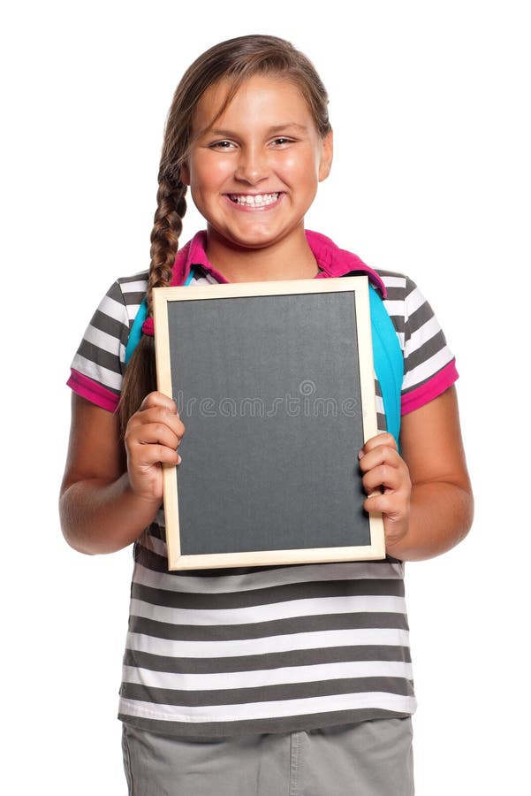 Schoolgirl with small blackboard