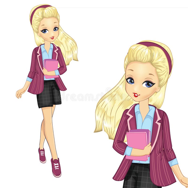 Schoolmeisje in gestreepte jas vector illustratie