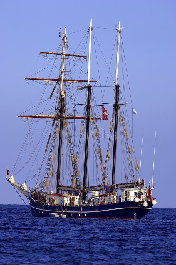 Three sail schooner, cala bona, mallorca, majorca, spain. Three sail schooner, cala bona, mallorca, majorca, spain