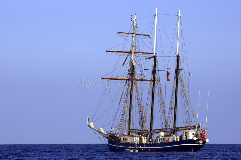 Three sail schooner, cala bona, mallorca, majorca, spain. Three sail schooner, cala bona, mallorca, majorca, spain