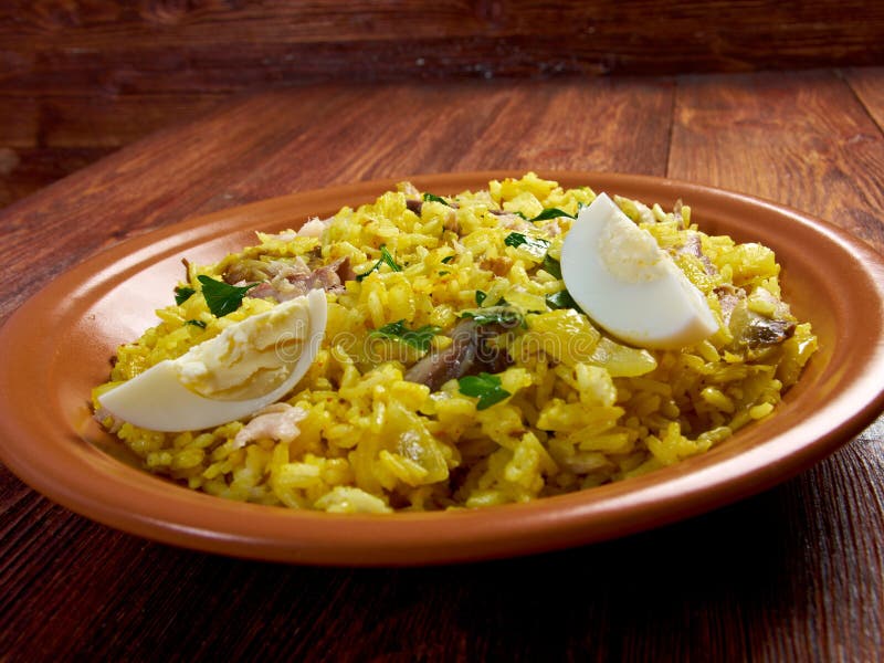 Schottisches Teller Kedgeree Mit Gebratenem Basmatireis, Gekochter ...