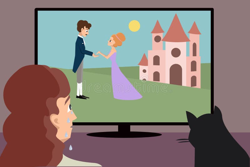Schreeuwende vrouw die op romantisch filmbeeldverhaal letten royalty-vrije illustratie Schreeuwende vrouw die op romantisch filmbeeldverhaal letten royalty-vrije illustratie