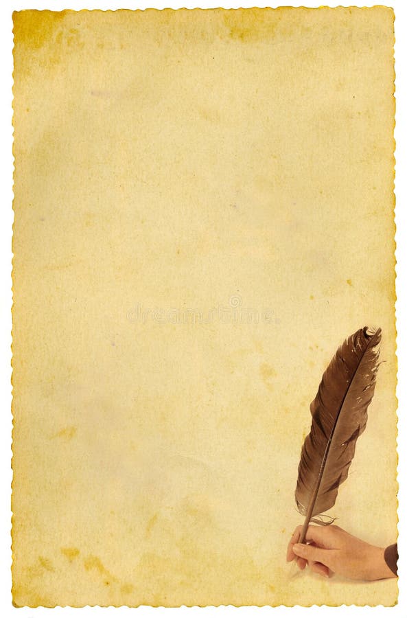 Hand writing with feather on old yellow paper. Hand writing with feather on old yellow paper