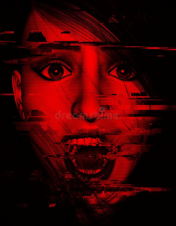 3d illustration of woman screaming in the dark with glitch effect,Horror movie concept design. 3d illustration of woman screaming in the dark with glitch effect,Horror movie concept design