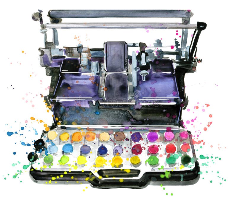 Schrijfmachine Schrijfmachineillustratie De illustratie van de kleurenprinter