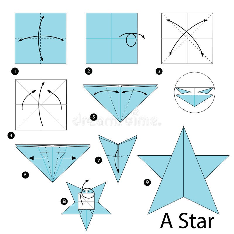 Schrittweise Anweisungen, wie man Origami einen Stern macht vektor abbildung Schrittweise Anweisungen, wie man Origami einen Stern macht vektor abbildung