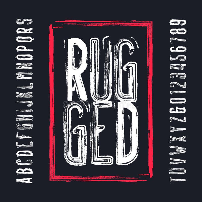 Rugged alphabet font. Damaged grunge letters and numbers. Vector typescript for your design. Rugged alphabet font. Damaged grunge letters and numbers. Vector typescript for your design.
