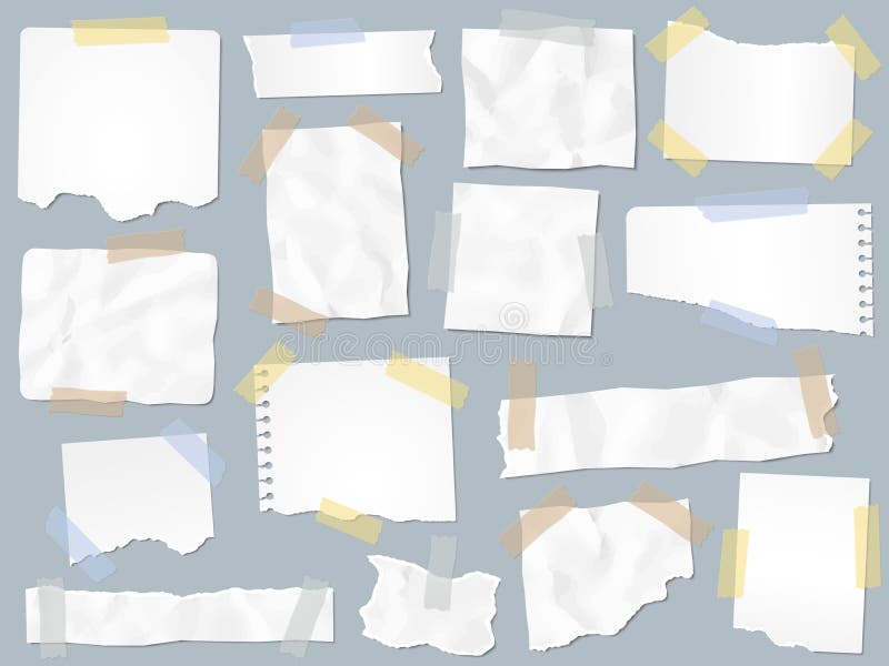 Schrottpapier auf Klebstreifen Weinlese heftige Papiere auf Klebebänden, SchrottSeitenrahmen und Kraftpapieranmerkungsseitenvekto lizenzfreie abbildung