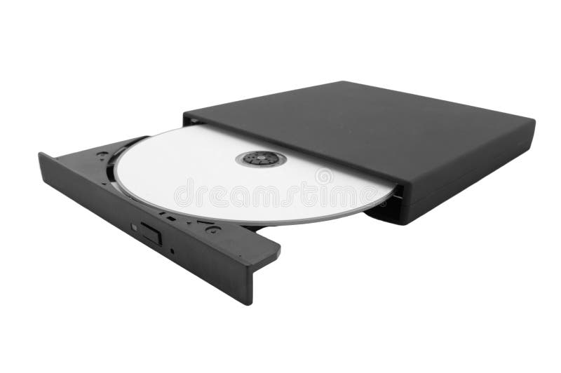 Portable slim external CD DVD burner writer isolated on white. Portable slim external CD DVD burner writer isolated on white