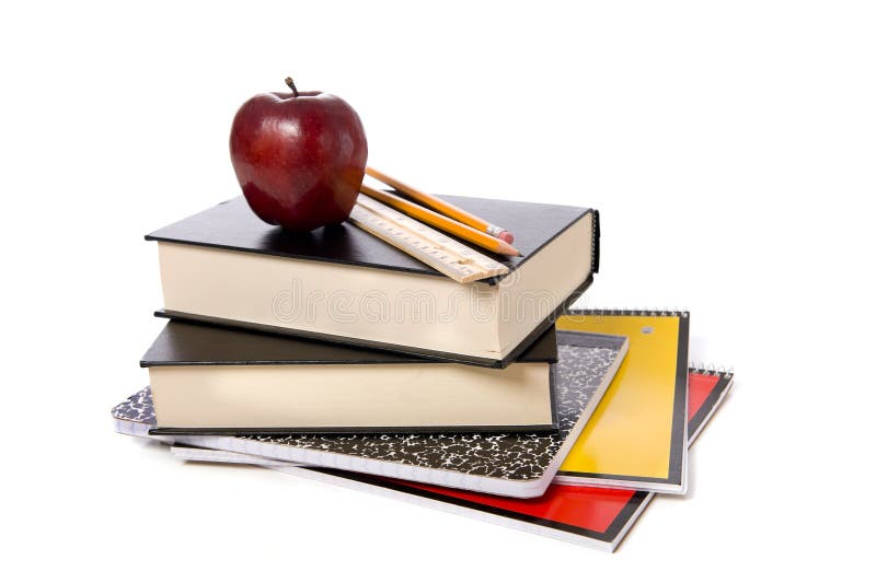 Schule-Bücher mit Apple lizenzfreie stockbilder Schule-Bücher mit Apple lizenzfreie stockbilder