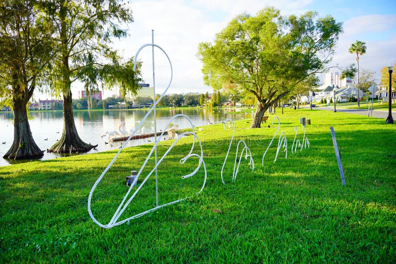 Swan light  in Lake Morton at city center of lakeland Florida. Swan light  in Lake Morton at city center of lakeland Florida