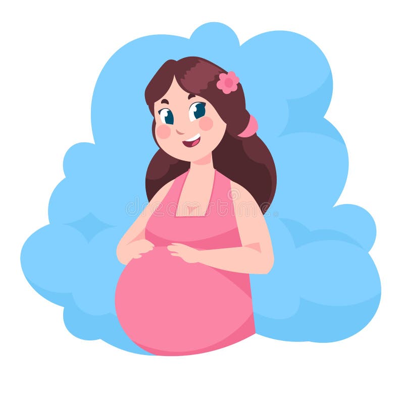 Schwangere Frau der Karikatur Junge Mutter mit flacher Illustration des Babys, gl?cklicher Mutterschaft und Geburt Vektorm?dchen